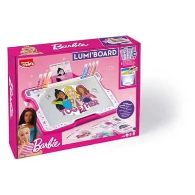 Imagen de Maped Pizarra Mágica para Dibujar con Luz Barbie, Set Completo Niños de 4 Años en Adelante, Incluye 1 Luz, 30 Fichas, 12 Rotuladores, 20 Hojas, Ideal Calcar y Crear