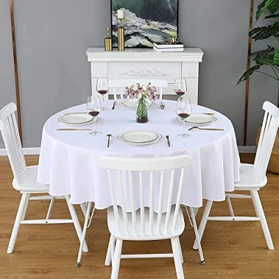 Imagen de GREATOYAR Mantel Antimanchas Redondo, Impermeable, Hule Mesa, Resistente, Lavable, Ideal para Interiores y Exteriores, Decoración de Blanco, Diámetro 180cm