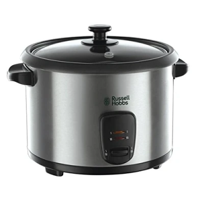 Imagen de Russell Hobbs Arrocera Cook@Home 1,8 litros, 10 Tazas, Bandeja para Cocinar al Vapor, Función Mantener el Calor, Recipiente Antiadherente, Acero Inoxidable, Tapa Vidrio, 700 W 19750 56
