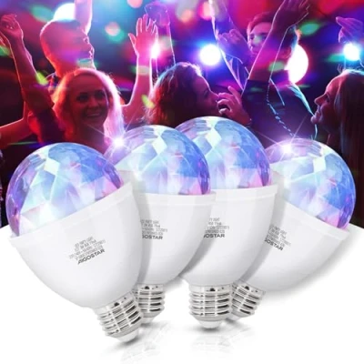 Imagen de Aigostar Luces Discoteca LED，Bombilla LED E27 Giratoria 360º，Cambio De Color RGB， Luz Estroboscópica 3W， Lámpara Decorada para Fiesta，Bar，Boda，Navidad，Coche，Festival， Cumpleaños，Pack 4