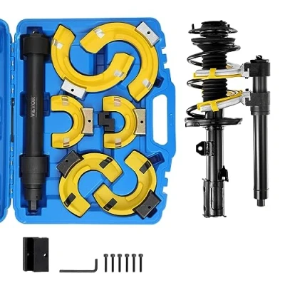 Imagen de VEVOR Kit de Compresor Resorte Amortiguador 4,5 T Tensor Acero 3 Soportes Intercambiables con Estuche para Desmontaje e Instalación Resortes Suspensión Coches