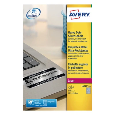 Imagen de Avery Zweckform L6011 20 Etiqueta autoadhesiva (Plata, Rectángulo redondeado, Permanente, DIN A4, Poliéster, 78 g/m²)