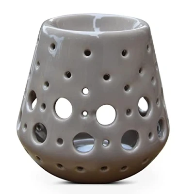 Imagen de Zen&#039;Arôme Quemador de Perfume, Cera aromática, difusor para Aceite y Fragancia, portavelas, aromaterapia, cerámica con proyección luz, Altura 9 cm, Color Gris