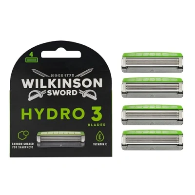 Imagen de Wilkinson Sword Hydro 3 Skin Protection 4 Recambios de Cuchillas Afeitar Hojas con Banda Lubricante Enriquecida Aloe Vera, Compatible para Cualquier Maquinilla