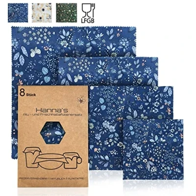 Imagen de Hanna&#039;s Bienenwachstücher I Beeswax Wrap Toallitas de cera abejas para alimentos (8 unidades), color beige