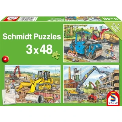 Imagen de Schmidt Spiele 56520 Mis Favoritos vehículos de construcción, 3 x 48 Piezas, Puzzle Infantil, Multicolor