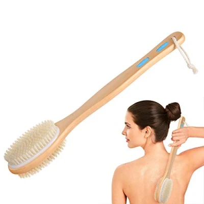 Imagen de URAQT Cepillo de Ducha, Natural Cerdas Cuerpo con Mango Largo, Baño Mano para Masaje Exfoliar Promueve la Circulación Sanguínea