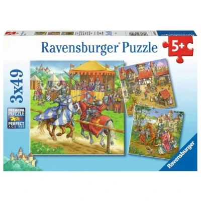 Imagen de Ravensburger Tiere Infantil 05150, Torneo de Caballeros en la Edad Media, puzle para niños a Partir 5 años, con 3 x 49 Piezas, Color Azul