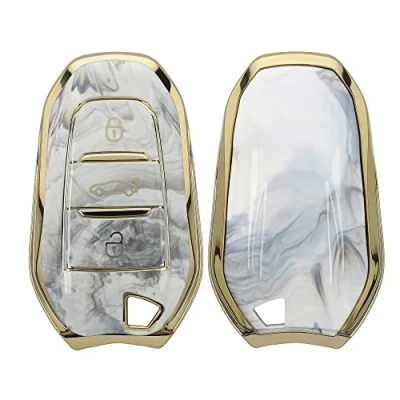 Imagen de kwmobile Funda Compatible con Peugeot Citroen Carcasa para Llave del Coche de Smartkey 3 Botones (Solo Keyless Go) diseño mármol clásico