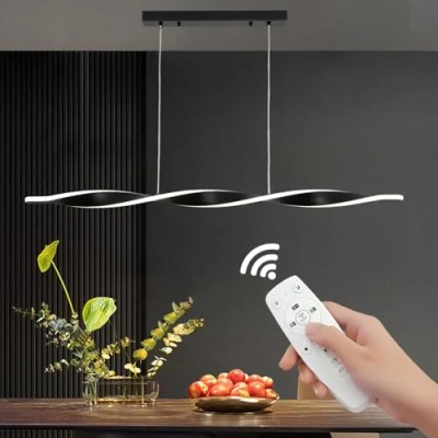 Imagen de YNDD Lampara Techo Colgante LED Regulable, Comedor con Mando a Distancia, Altura Adjustable Moderna Negra Luz Cocina Luces Salon para Dormitorio Pasillo Decor Iluminación L39.4In