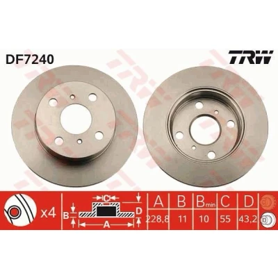Imagen de TRW DF7240 Disco de freno 229 11 4 100 macizo barnizado TOYOTA: Starlet IV Hatchback