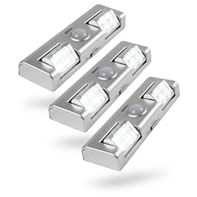 Imagen de greate. 3x Luz armario sensor movimiento por batería LED adhesiva para armarios con de &amp; haz ajustable armario, cocina bajo mueble y más