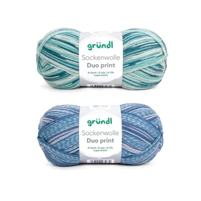 Imagen de Gründl Juego de 2 ovillos 100 g hilo para calcetines (75% lana virgen (superwash), 25% poliamida) + instrucciones (idioma español no garantizado), color azul