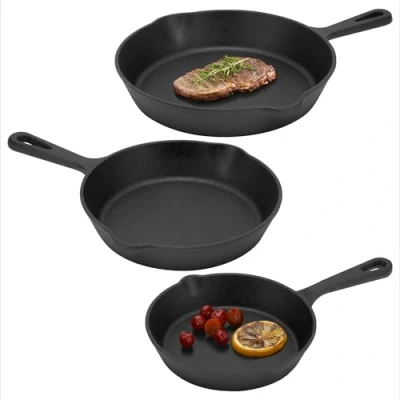 Imagen de Navaris Juego de Sartenes Hierro Fundido 3X Sarten Induccion Vitrocerámica Horno Cocina Gas Antiadherente 15cm 20cm y 25cm