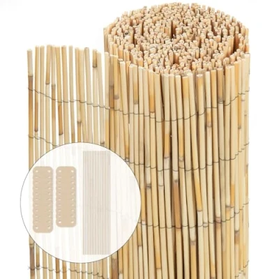 Imagen de VOUNOT Pantalla de Valla Caña Natural, Privacidad Rollos Vallas Decorativas con Herrajes para Montaje, Estera Protección Visual Al Aire Libre Patio, Balcón, Jardín, 140x600 cm