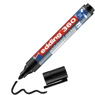 Imagen de edding 360 marcador para pizarras blancas negro 1 rotulador punta redonda 1,5 3 mm pizarra blanca, borrado en seco flipchart, tablón de notas recargable