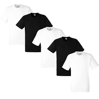 Imagen de Fruit of the Loom Camiseta para hombre, lote de 5 unidades, blanco y negro, M