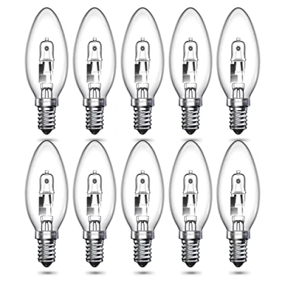 Imagen de Luxvista Lámparas de vela Halógenas E14, 28W C35 E14 Bombillas Halógeno Luz Ajustable Blanco Cálido 2700K, SES para Candelabros,Lámparas araña,Pack 10