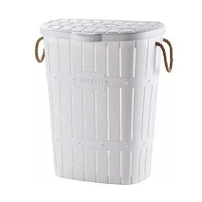 Imagen de Cesta para Ropa Sucia 65 lts. con Tapa, Efecto Bambú, Canasto Sucia, Cesto Colada (Blanc)