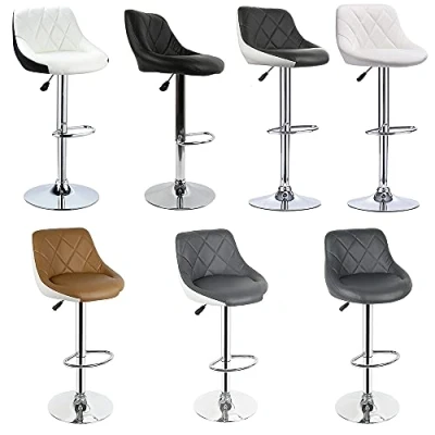 Imagen de Pack 2 Taburetes Altos de Cocina con Respaldo y Reposapiés, Regulable en Altura, Bar Banquetas Cuero Sintético, Altura del 38cm (2, Gris Blanco)