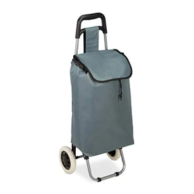 Imagen de Relaxdays Carrito Compra Plegable 28 L, Carro Ruedas Anchas, Bolsa Extraíble, PP Poliéster, 92,5 x 42 cm, Gris