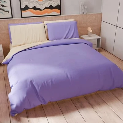 Imagen de PETTI Artigiani Italiani Juego de Funda nórdica Individual 160 x 200 cm (1 Almohada 50 80 incluida), Suave Microfibra, Color Lila Crema