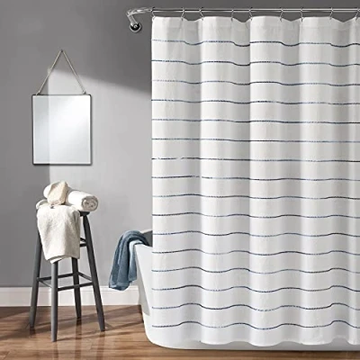 Imagen de Lush Decor, Cortina de Ducha algodón teñido Hilo a Rayas Azul Marino, 72 x Pulgadas, Pulgadas
