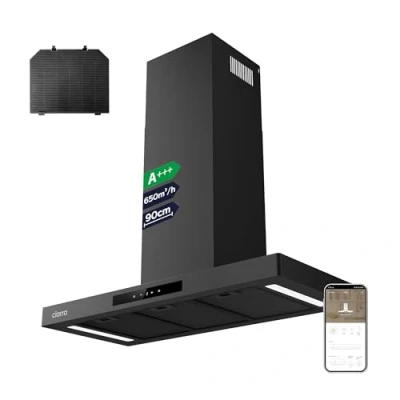 Imagen de CIARRA CBCB9102 P Campana Extractora 90cm Clase A+++ 650 m3/h Recirculación por filtro Carbono Control Wi Fi App 4 Velocidades Función Boost