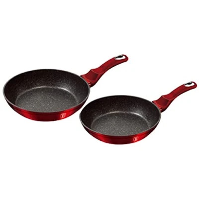 Imagen de Berlinger Haus Burgundy Juego 2 Sartenes Inducción 22 26cm, Aluminio Forjado, Antiadherente Ecológico Mármol sin PFOA, Diseño Metallic Line Rojo, Apta Cocinas, Vitrocerámica, Gas (BH 1612NF)