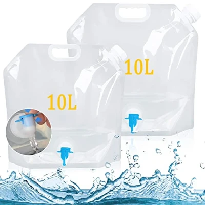 Imagen de Bolsa de Agua Plegable, 2 Piezas Recipiente Potable Portátil, Tanque Plegable para Viaje, Camping, Acampar Senderismo, Picnic, BBQ(10L)