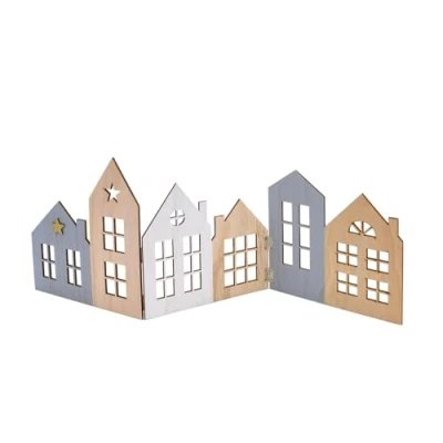 Imagen de Spetebo Figura decorativa XL de madera natural 67 x 25 cm silueta pueblo navideño plegable Decoración mesa para Navidad, ciudad horizonte