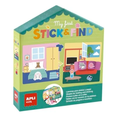 Imagen de APLI Kids 19712 My First Stick &amp; Find, Juego DIY de temática casa para completar Las láminas ilustradas la con Pegatinas y cartulinas precortadas.
