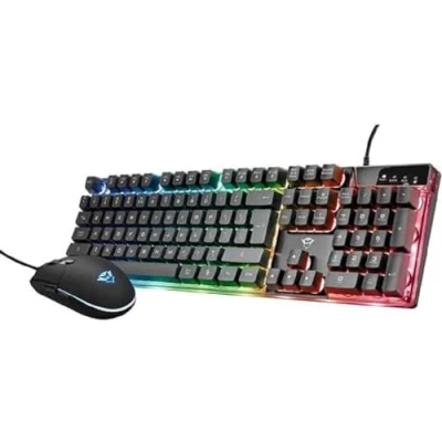 Imagen de Trust Gaming GXT 838 Azor Mouse y Teclado para Juegos, diseño Italiano QWERTY, USB, Anti ghosting, retroiluminado LED RGB, ratón 800 3000 dpi Negro