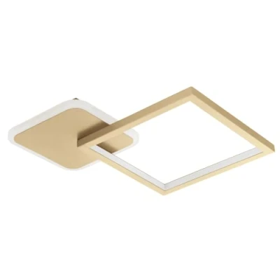 Imagen de Eglo LED lámpara de techo Gafares, iluminador regulable con control remoto, luminaria sala cuadrada aluminio y acero en blanco oro, luz cálido frío