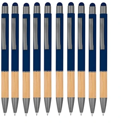 Imagen de noTrash2003 10 bolígrafos ergonómicos con punta de metal y zona agarre bambú función táctil, colores, multicolor azul marino