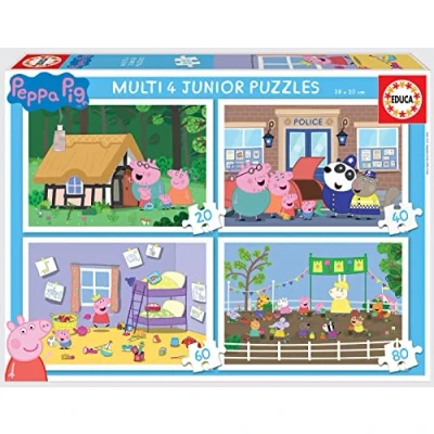 Imagen de Educa Peppa Pig. Set de 4 Puzzles Infantiles progresivos 20 a 80 Piezas. Medida aproximada una Vez montado: 28 x cm. Compuesto por Grandes Piezas Perfectamente acabadas. +4 años (18645)