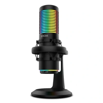 Imagen de KROM KAZE Kit de micrófono HQ Streaming omnidireccional y cardioide, 2 condensadores cápsula, Montura Anti Shock, Compatible Windows, MacOS, Android, iOS, RGB, Negro