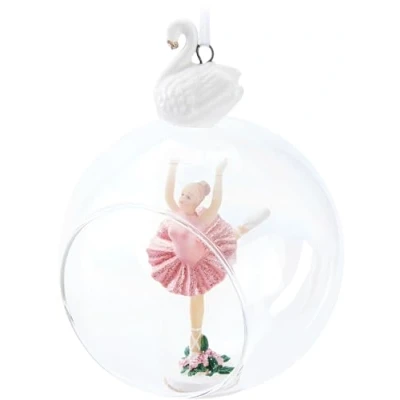 Imagen de BRUBAKER Adorno de Navidad Premium Bailarina con Vestido Rosa Árbol Vidrio 10 cm Cisne Porcelana Transparente Ballet