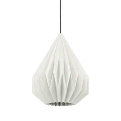 Imagen de Eglo Minting lámpara colgante sobre mesa de comedor con pantalla plisada, metal negro y papel blanco, madera casquillo E27, diámetro 31 cm