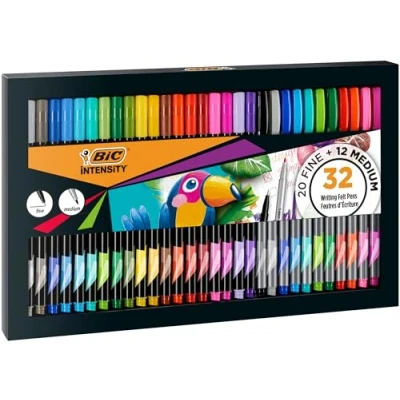 Imagen de BIC Intensity, Rotuladores de Punta Fina y Media, Colores Surtidos para Escribir, Dibujar, Colorear, Estuche Regalo 32 uds.