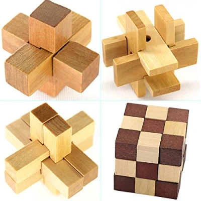 Imagen de Gracelaza 4 Piezas Juguetes Rompecabezas de Madera Set IQ Juguete Educativo 3D Brain Teaser Puzzle Juego Niños y Adolescentes