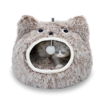 Imagen de CATISM Camas para Gatos, Casa Gatos Interior Nido de Mascotas, Cama Cueva con Cojines extraíbles y Lavables