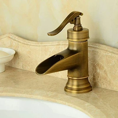 Imagen de Rmckuva Grifos De Lavabo Retro Efecto Cascada Grifo Latón Baño Mezclador Dibujo