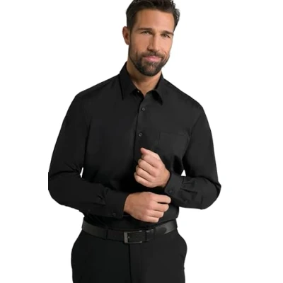 Imagen de JP 1880 Camisa, ejecutiva, no precisa plancharse, Cuello Kent, Manga Larga, Ajuste cómodo, hasta la Talla 8XL Negro 4XT 804890100