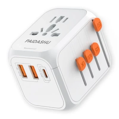 Imagen de Adaptador de Viaje Universal con PD20 W, 2 USB 1 C y AC, para Alemania, Estados Unidos, Inglaterra, Italia, Australia