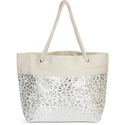 Imagen de styleBREAKER Bolso para la Playa XXL de Mujer con Estampado Leopardo y Cremallera, Hombro, Compras 02012282, Color:Beige Plata