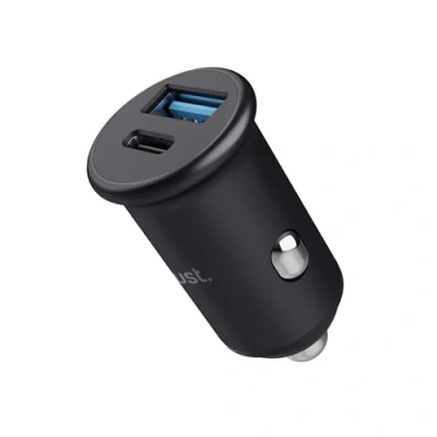 Imagen de Trust Autolader 12v compact dual fast car chargher 38w usb a + c zwart 25197