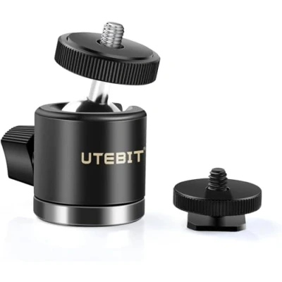Imagen de UTEBIT Mini Cabezal de trípode, Adaptador Zapata extraíble 1/4, 360 rotación con Bola, Carga máxima 6.61 LB/3 kg, Compatible para teléfono/DLSR/luz Flash/Monitor