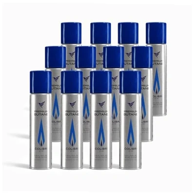 Imagen de Colibri Pack de 12 Botellas Gas Butano Puro al 100%, Recarga para Encendedores y Mecheros, 90 ml c/u