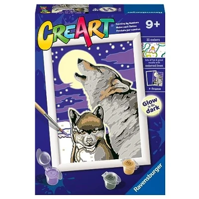 Imagen de Ravensburger CreArt Serie E: Lobos, Kit para Pintar por Números, Contiene una Tabla Preimpresa, un Pincel, Colores y Accesorios, Juego Creativo Niños Niñas 7+ Años